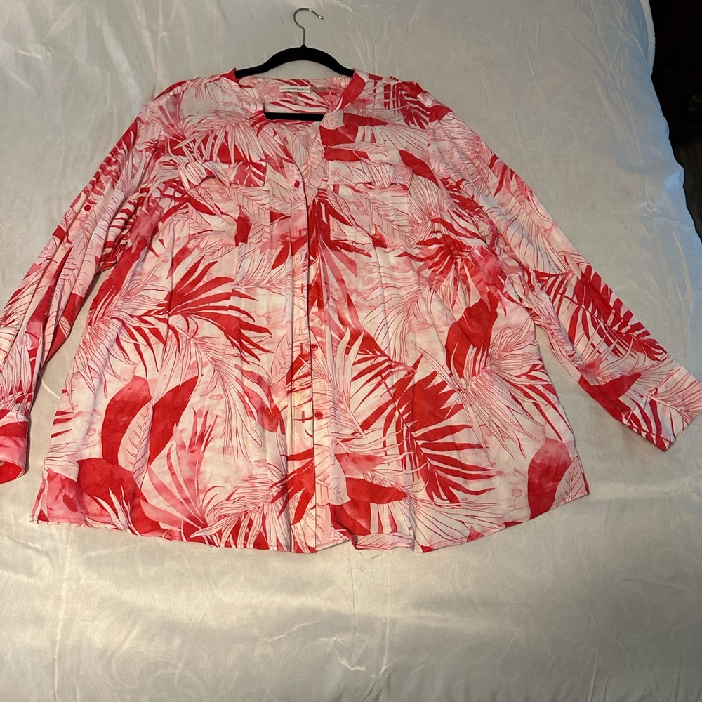 Calvin Klein Red and White Abstract Shirt